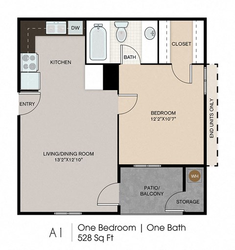 A1 | 1 BED / 1 BATH | 528 SQ FT
